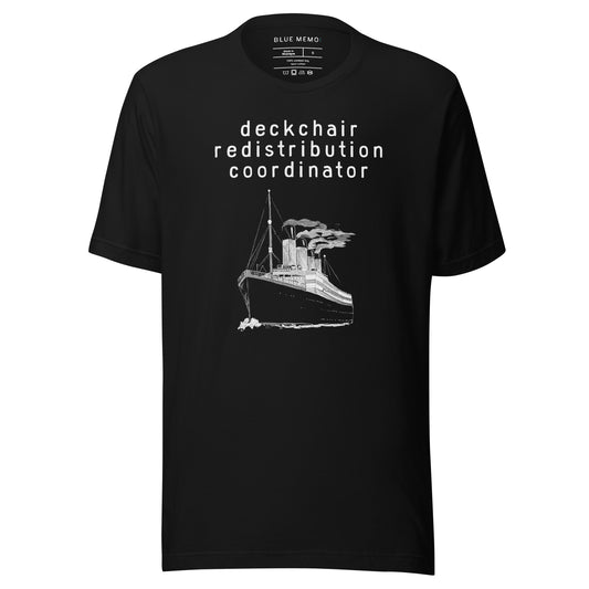 deckchair redistribution coordinator black t-shirt front view
