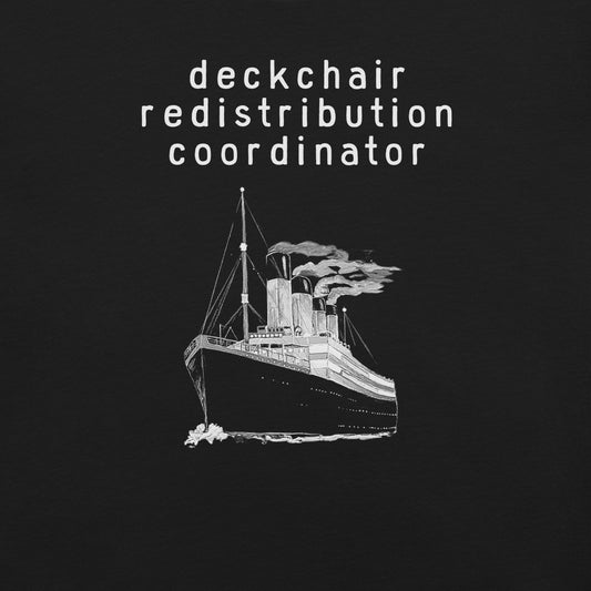 deckchair redistribution coordinator job title shirt flat lay

