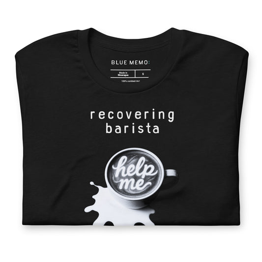 recovering barista latte art shirt flat lay