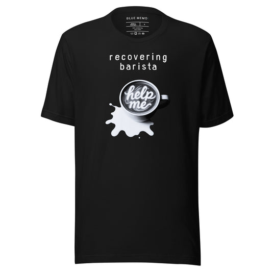 recovering barista black t-shirt front view