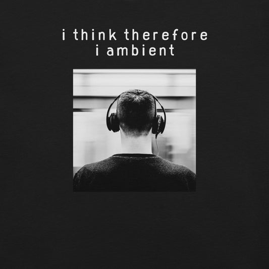 i think therefore i ambient headphones shirt flat lay